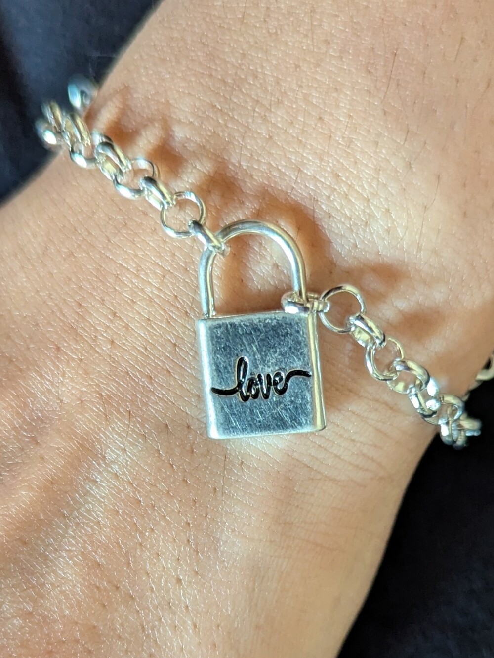 Silver Toned Love Padlock Charm Bracelet Women Jewelry